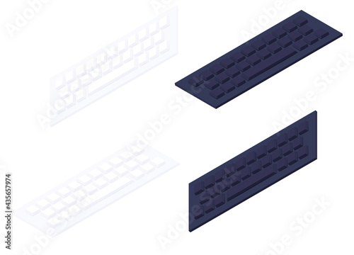 Black and white wireless keyboard. Isometric vector illustration isolated computer part.