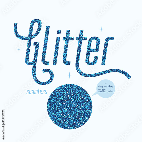 Blue glitter seamless pattern, Shiny party background with blue shimmer texture. Holiday vector abstract background