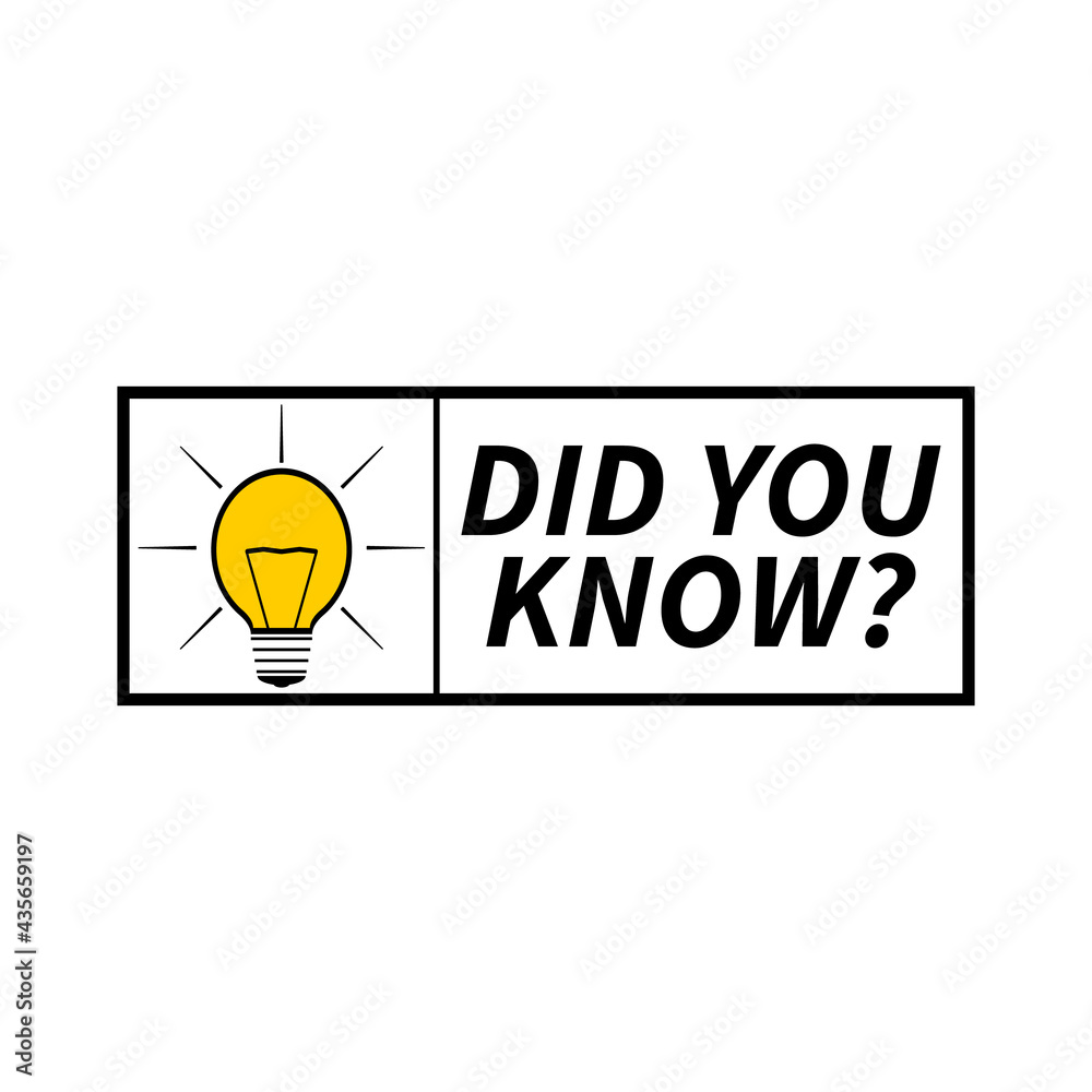 Did You Know lettering design logo and icon with light bulb and rays. Vector illustration and drawing. Did You Know lettering design logo and icon with light bulb and rays. Vector illustration and drawing.