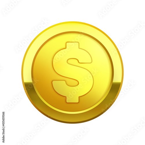 Gold coin, cent, cash money with dollar sign. 3d realistic. Vector illustration isolated on white background.
