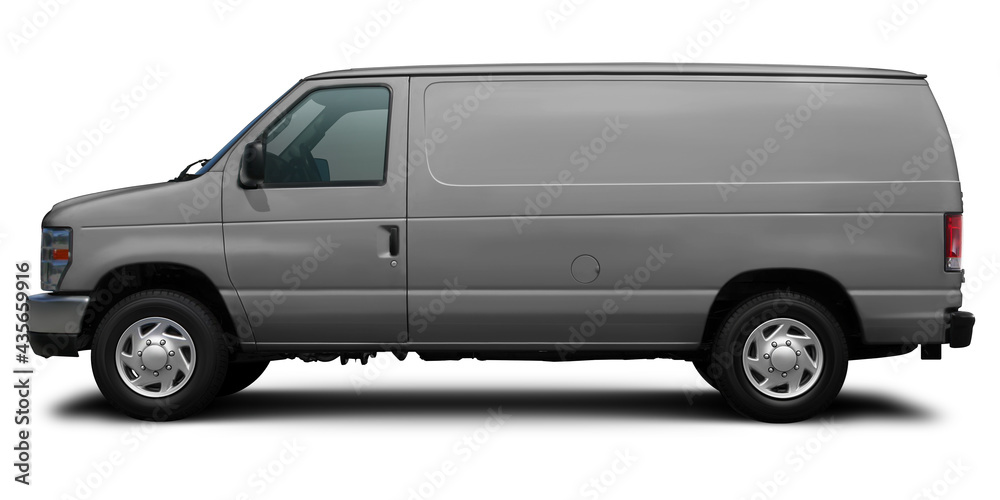 Modern American cargo minibus grey color side view. Isolated on a white background. Modern American cargo minibus grey color side view. Isolated on a white background.
