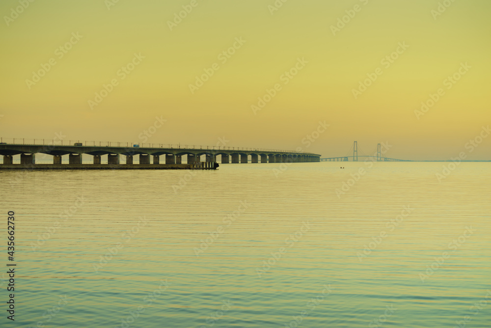 Fototapeta premium Storebaelt Bridge in Denmark at sunset
