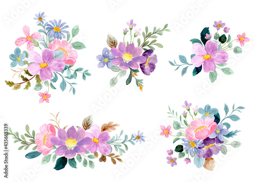 Watercolor wild floral element collection