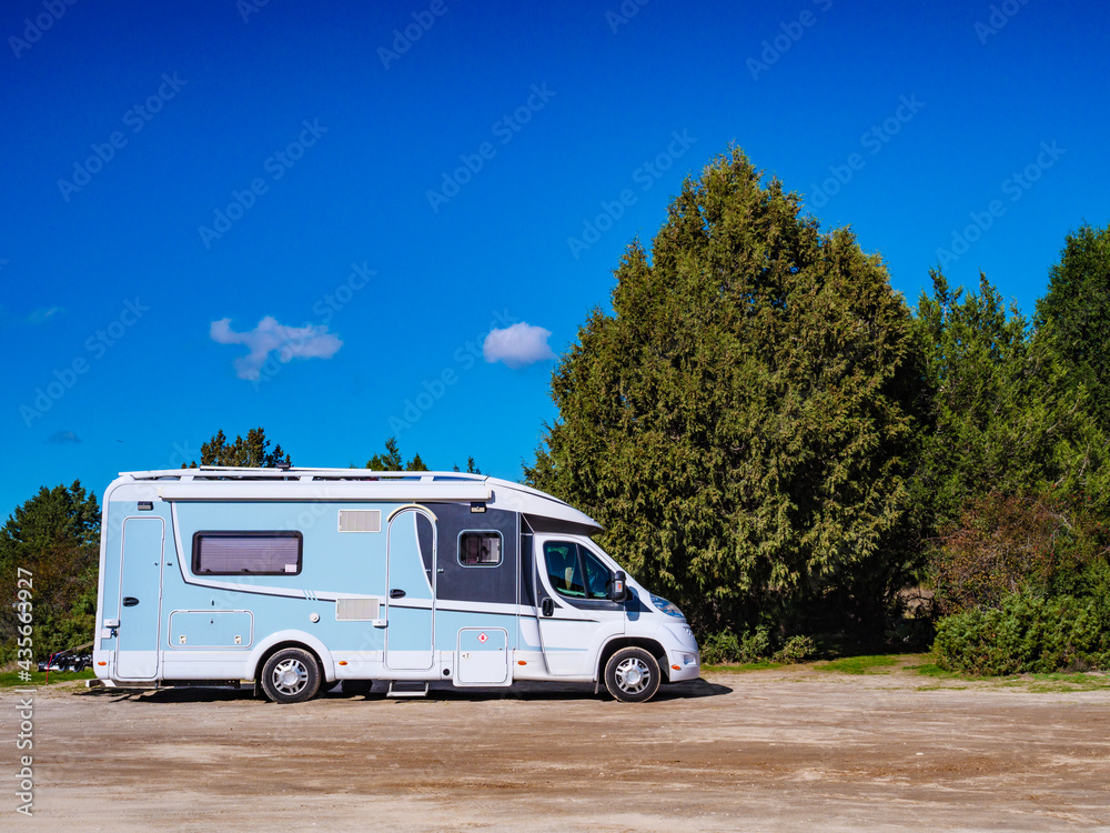 Rv camper camping on nature, Spain.