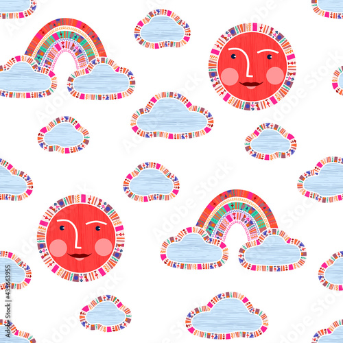 Seamless Pattern of Sky with Clouds.
