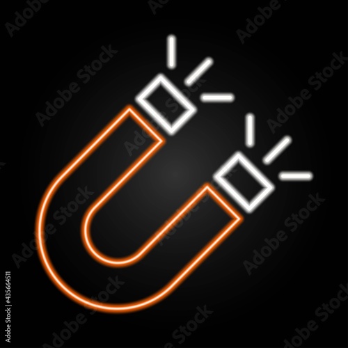 Magnet neon sign, modern glowing banner design, colorful trend of modern design on black background. Vector illustration.