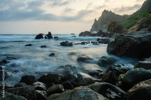 Cloudy sunset at Watu Bolong Beach, Wonosari, Yogyakarta, Indonesia