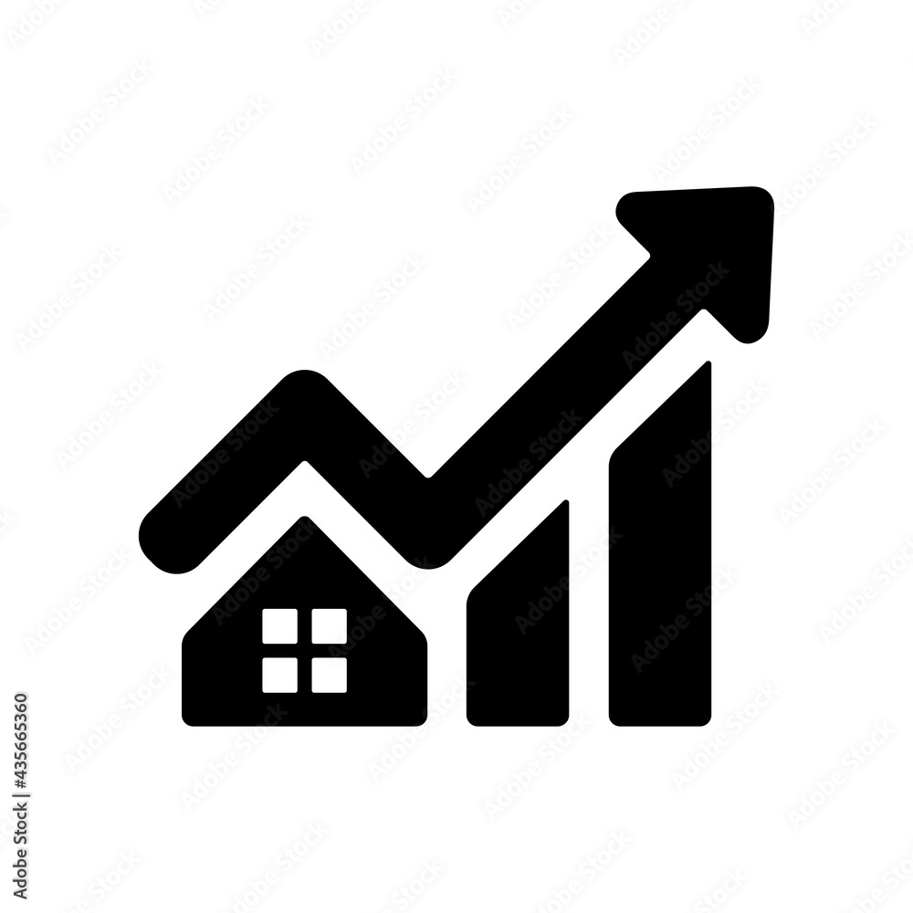 House price growth icon. Graph increase icon. Finance growth vector chart House price growth icon. Graph increase icon. Finance growth vector chart