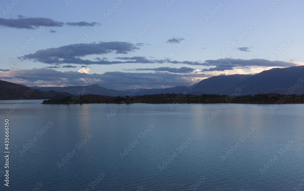 Lake with beautiful sky somewhere in Morocco in the evening