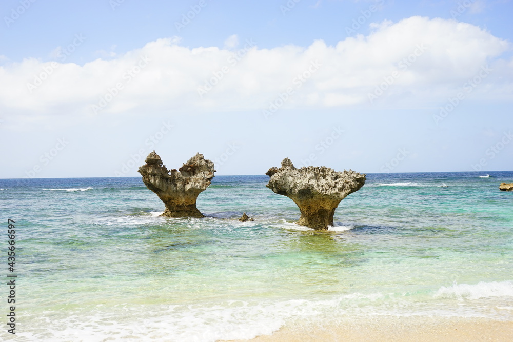 Heart Rock (Heart shape rock), tourist spot, in Kouri Island, Okinawa, Japan - 日本 沖縄 古宇利島 ハートロック	
