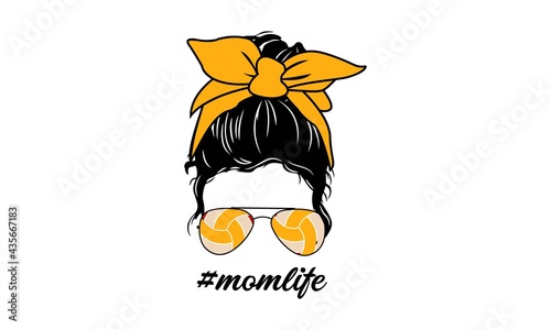 Volleyball Hair Stylist Messy Hair Bun, Messy Bun Mom Lifestyle - Mother's day Vector and Clip Art
