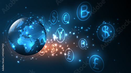 Money transfer, money transaction, global currency network, stock exchange business concept