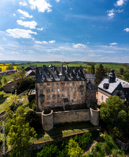 Aerial view, Medieval castle Eisenbach, Lauterbach, Vogelsberg, Hesse, Germany, photo