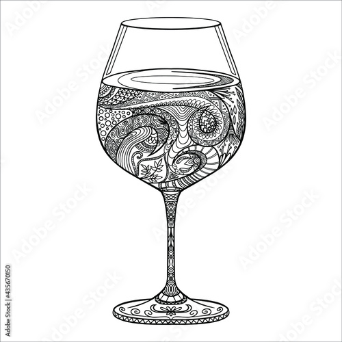 Glass of wine, vintage coloring book. Slipart vector file