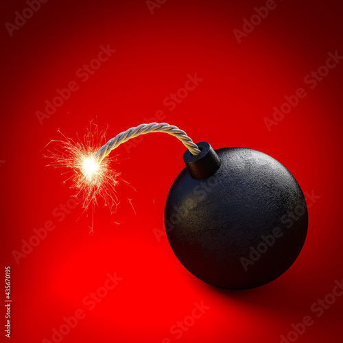 spherical black bomb with lit fuse.