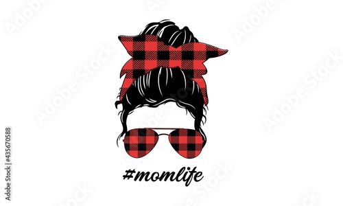 Buffalo Plaid Hairstylist  Messy Bun Mom Lifestyle - Messy Bun, Buffalo Plaid , Mother's day Vector and Clip Art