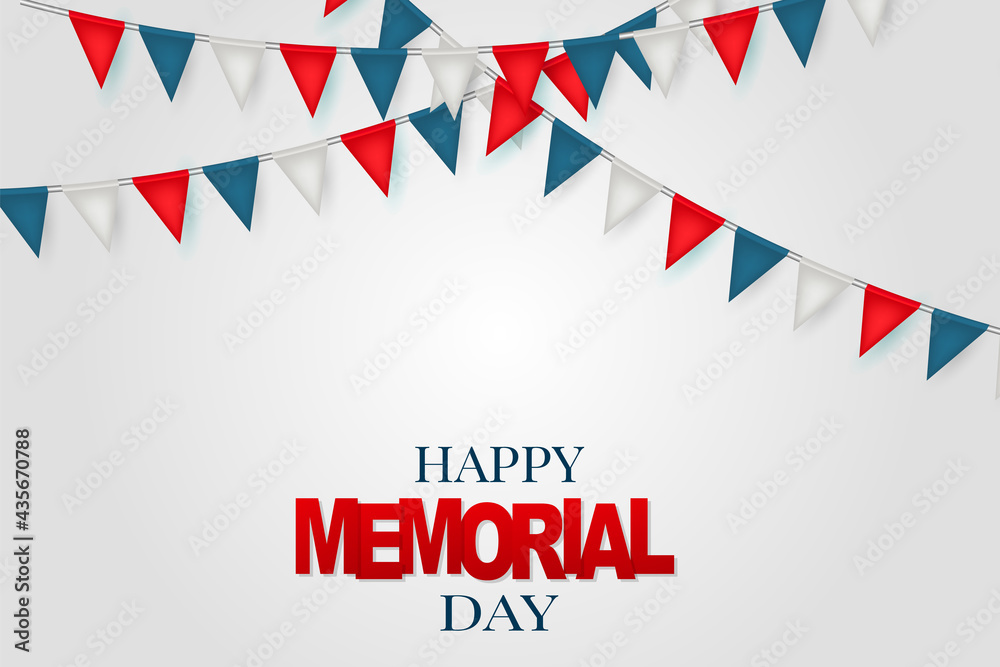 Memorial Day banner background with white, blue and red bunting. United States of America holiday. Vector illustration.