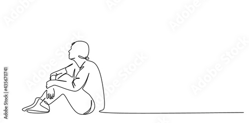 Obraz na plátně continuous drawing of one woman sitting on the floor, close-up, psychology theme