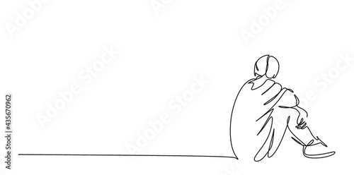 continuous drawing of one woman sitting on the floor, close-up, psychology theme, t-shirt print