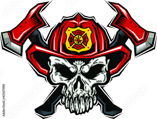 firefighter skull logo mascot with crossed axes photo