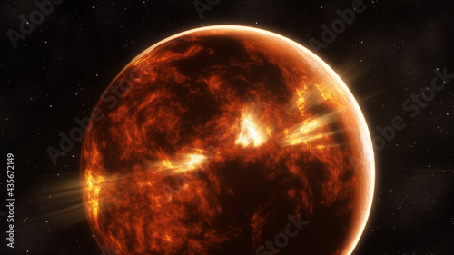red planet in space with stars