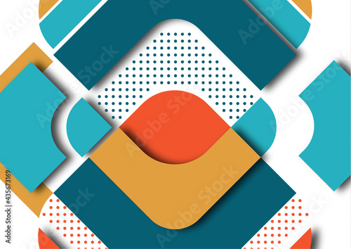 Cut squares with rounded corners and shadow, many dots. Bright geometric design for creative advertising, poster or brochure in trendy style. Vector