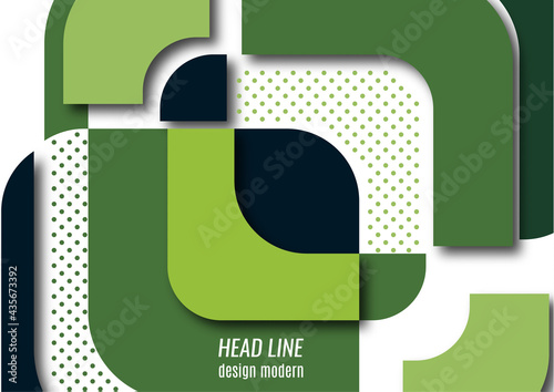 Cut squares with rounded corners and shadow, many dots. Bright geometric design for creative advertising, poster or brochure in trendy style. Vector