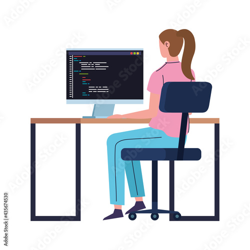 woman programmer working with computer