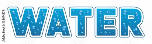 Banner with text Water, design with bubbles. Isolatd on blue background. Vector illustration. EPS10.