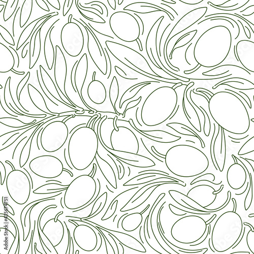 Olive twig seamless pattern Vector art line sketch