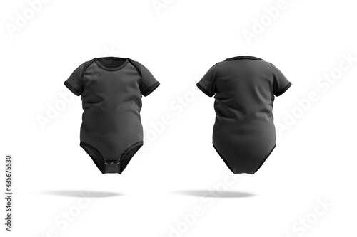 Blank black half sleeve baby bodysuit mockup, front and back photo