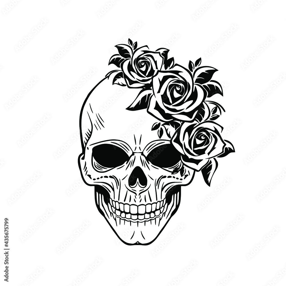 Skull half with roses. Vector illustration Stock Vector Adobe Stock
