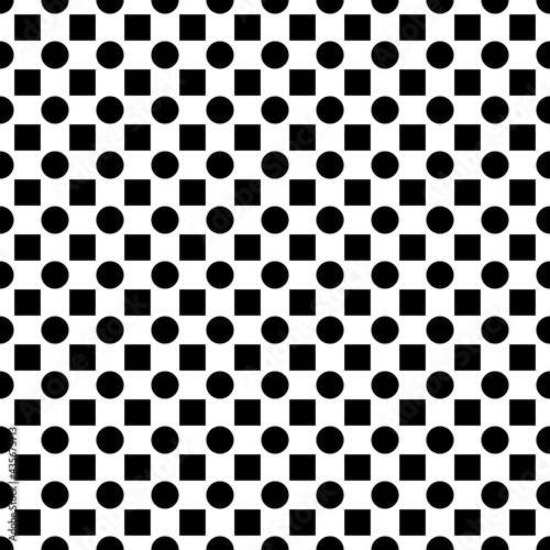 Black squares and circles. Vector seamless squares and same round black shapes.
