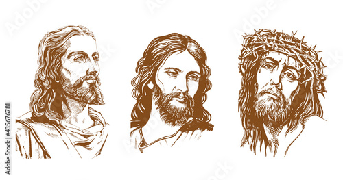 Fotografija Jesus Christ, set of graphic portraits. Hand drawing. Vector