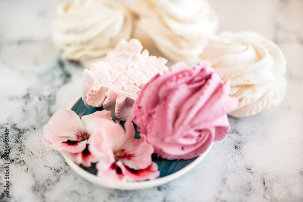 Beautiful delicious dessert. Zephyr in the shape of flowers roses. Beautiful delicious dessert. Zephyr in the shape of flowers roses.