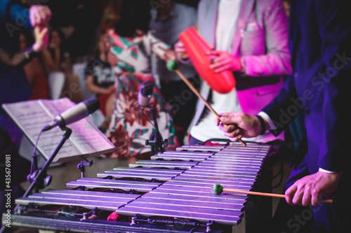 Fotografija Xylophone concert view of vibraphone marimba player, mallets drum sticks, with a