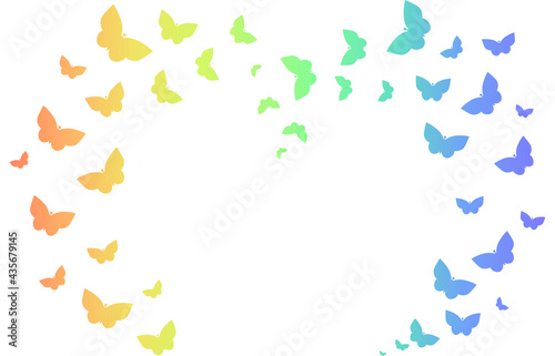 Rainbow frame of butterflies, gradient picture, isolate on a white background. Butterfly silhouette in trendy colors.