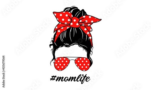 Red Polka Dot Seamless Pattern  Hair Stylist Messy Hair Bun, Messy Bun Mom Lifestyle - Mother's day Vector and Clip Art