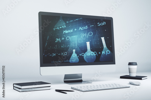 Modern computer monitor with creative chemistry concept, research and development concept. 3D Rendering