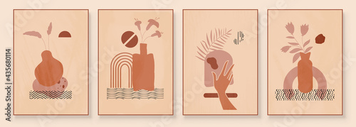 Modern Abstract Art Organic Illustration. Set of aesthetic bauhaus painting wall art for house decoration. Minimalistic canvas background design. Vector wall art shapes in boho style.