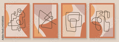 Modern Abstract Art Organic Illustration. Set of aesthetic bauhaus painting wall art for house decoration. Minimalistic canvas background design. Vector wall art shapes in boho style.