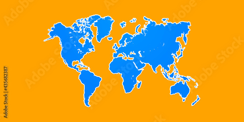 Blue World Map With Orange Background | Dark Shadow