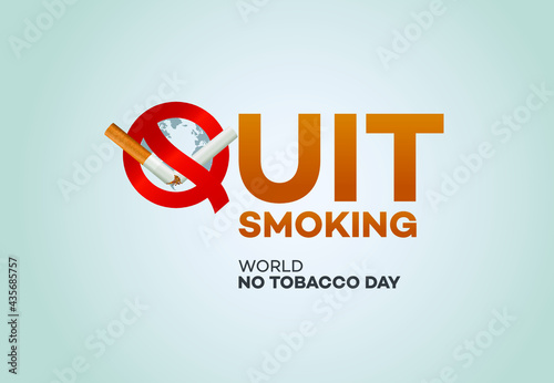 world no tobacco day text background, greeting card or poster for campaign, quit smoking. crushing cigarette, Concept Quitting smoking, World No Tobacco Day 2021- commit to quit.