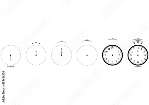 A set of rotary hands and a dial for assembling a clock. Vector illustration on a white background.