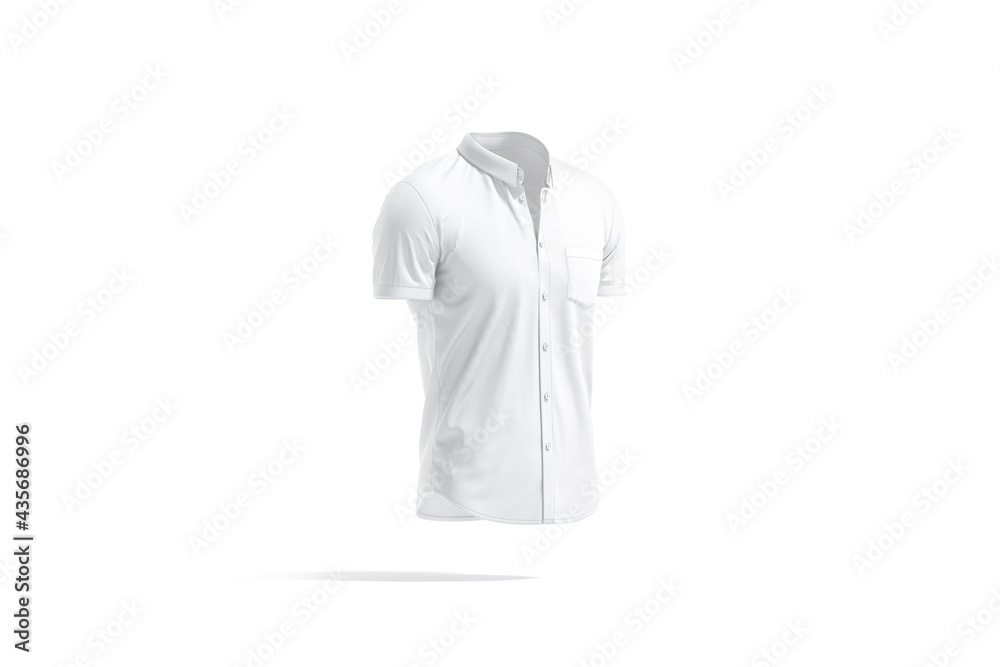 Blank white short sleeve button down shirt mockup, side view Blank white short sleeve button down shirt mockup, side view