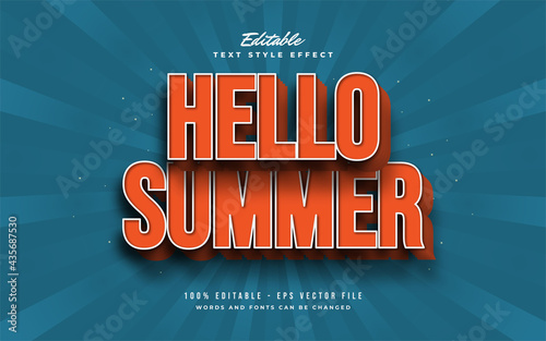 Hello Summer Text in Orange with 3D Embossed Effect. Editable Text Effect