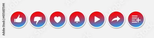 Icons for the channel on video hosting. Icons for vlog, video design. Like, subscribe, share, play icons, etc. Vector icons.