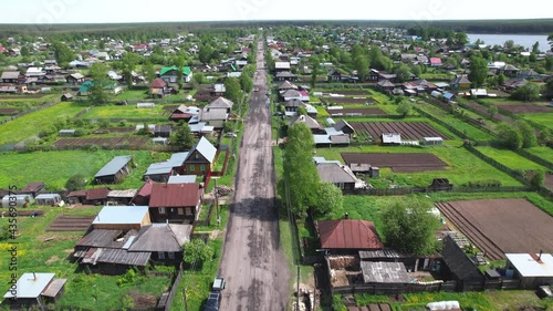 Flying over a Russian village on a drone.