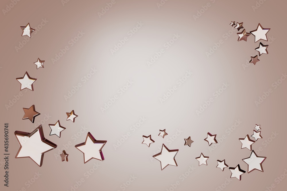 Stars on brown. Three dimensional render glossy star .3d rendering design, abstract background. Minimal design elements.3d illustration with many stars. Stars on brown. Three dimensional render glossy star .3d rendering design, abstract background. Minimal design elements.3d illustration with many stars.