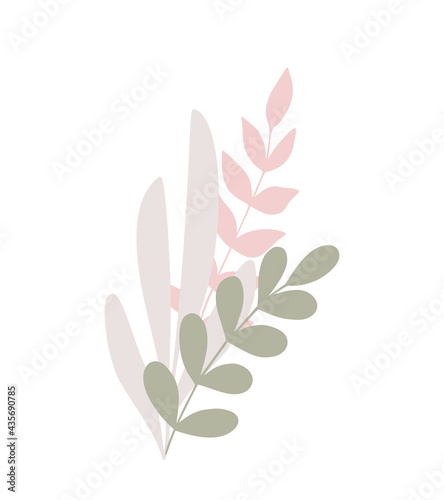 Simple flowers pastel-colored floral arrangement in flat style vector illustration, symbol of spring, cozy home, Easter holidays celebration decor, clipart for cards, bohemian springtime decoration